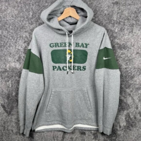Nike Green Bay Packers Hoodie Men Medium Gray NFL Pullover Sweatshirt Retro Logo - Picture 1 of 9